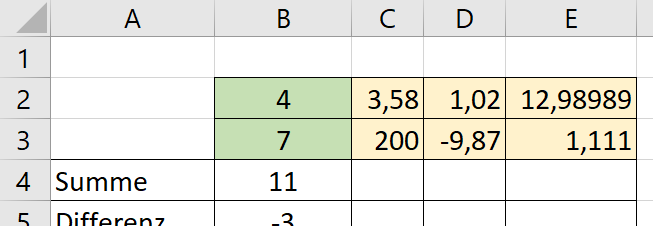 Tabellenkalkulation Formeln